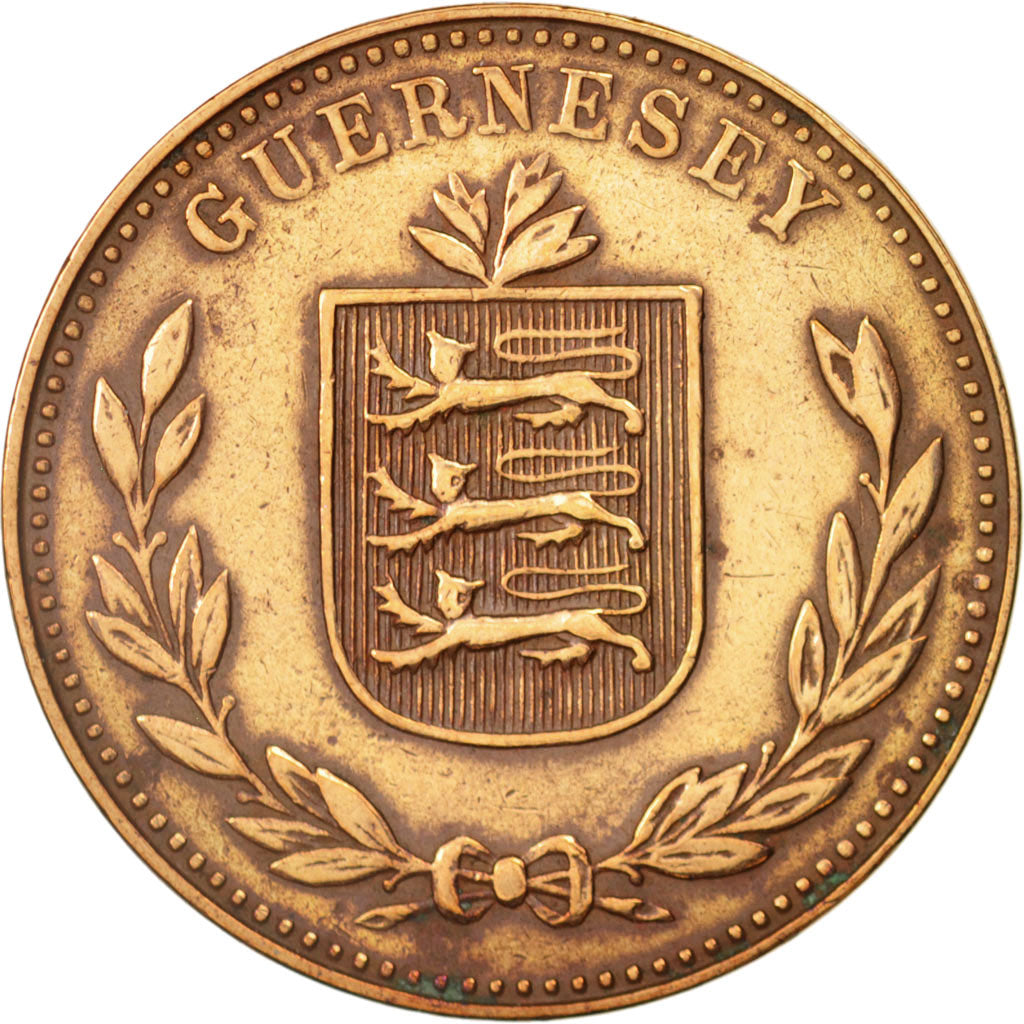Guernsey, 8 Doubles, 1938, Heaton, Birmingham, AU(50-53), Bronze, KM:14
