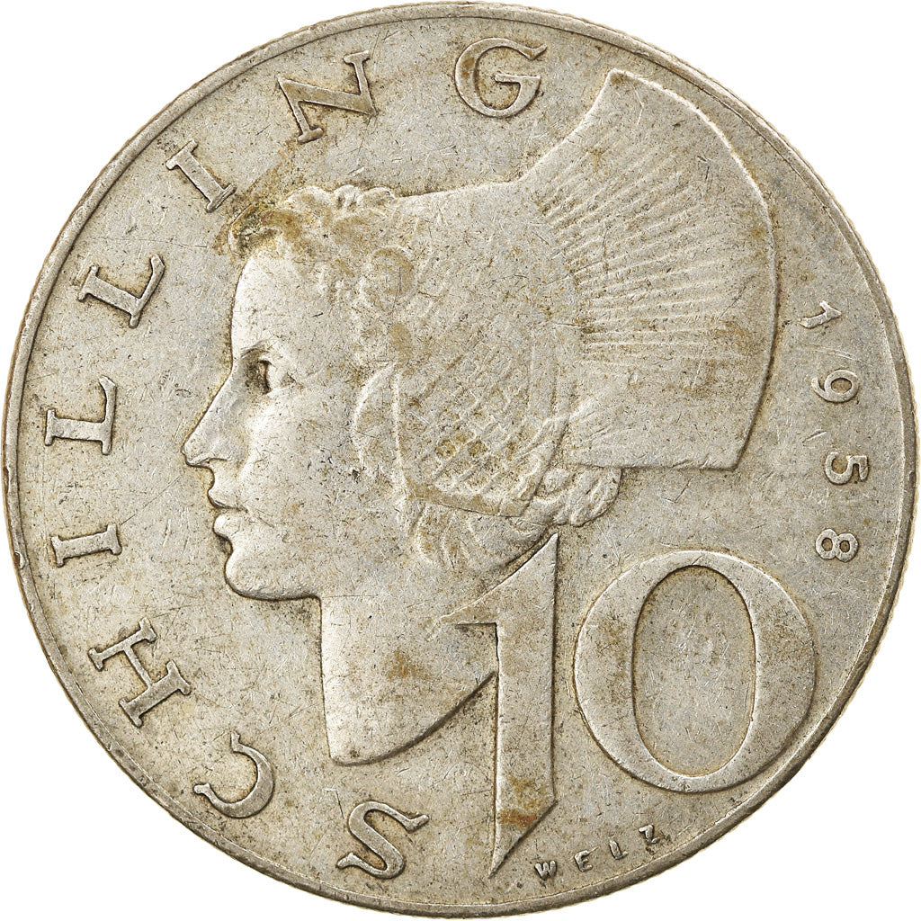 Moneta, Austria, 10 Schilling, 1958, MB+, Argento, KM:2882