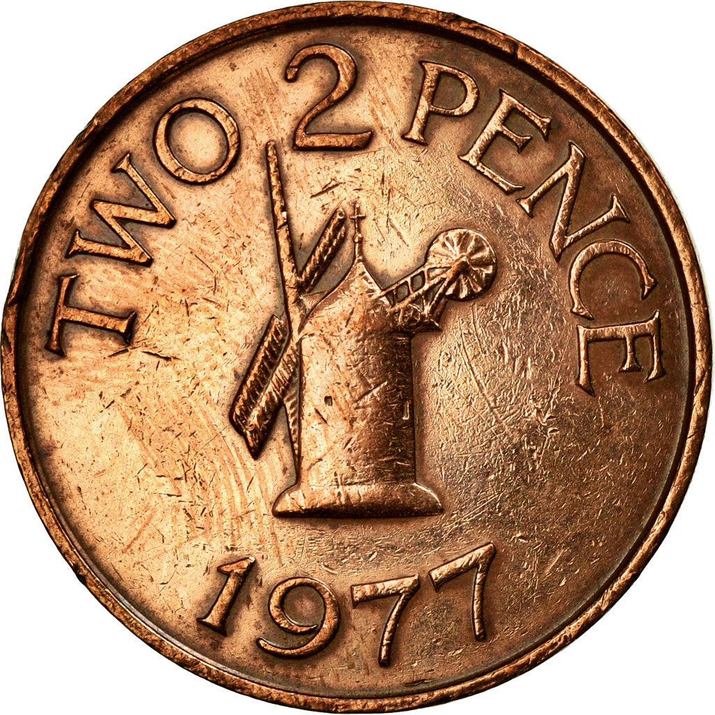 Coin, Guernsey, Elizabeth II, 2 Pence, 1977, AU(50-53), Bronze, KM:28