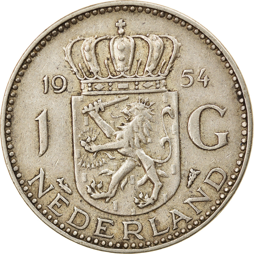 Coin, Netherlands, Juliana, Gulden, 1954, EF(40-45), Silver, KM:184