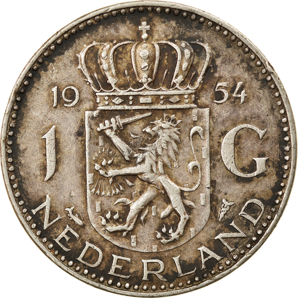 Coin, Netherlands, Juliana, Gulden, 1954, EF(40-45), Silver, KM:184