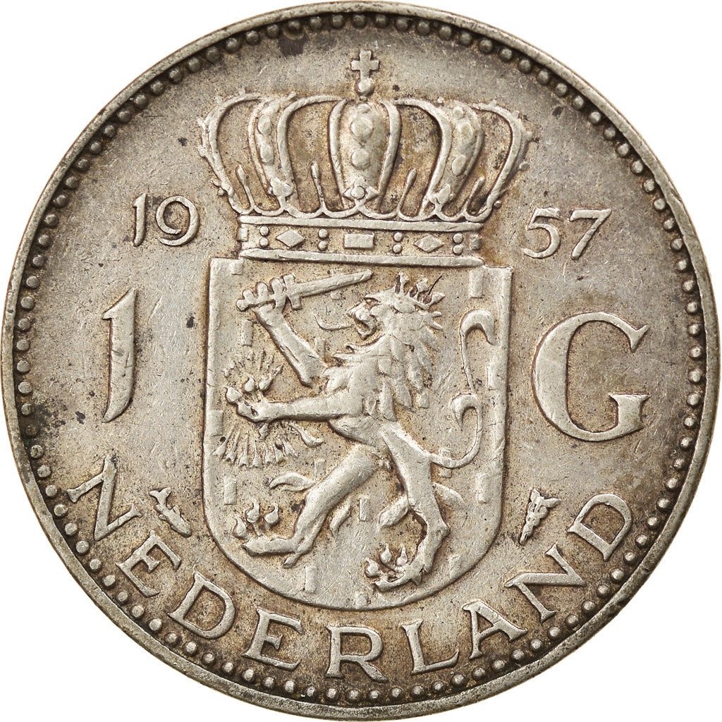 Moneda, Países Bajos, Juliana, Gulden, 1957, BC+, Plata, KM:184