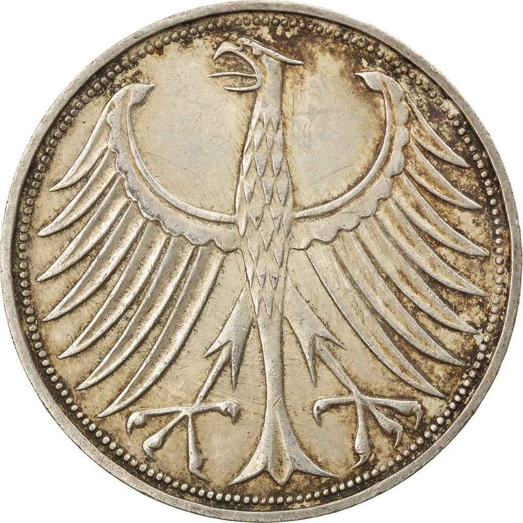 Coin, GERMANY - FEDERAL REPUBLIC, 5 Mark, 1964, Stuttgart, EF(40-45), Silver