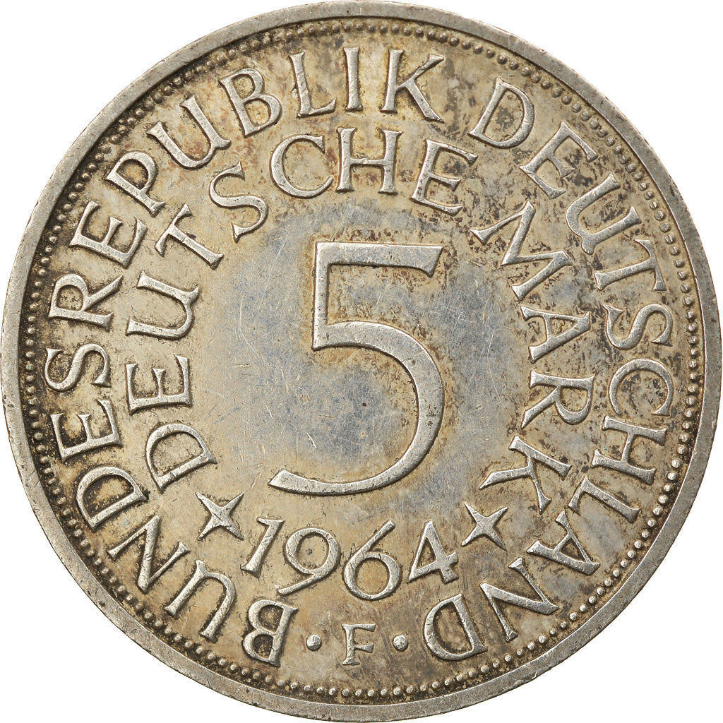 Coin, GERMANY - FEDERAL REPUBLIC, 5 Mark, 1964, Stuttgart, EF(40-45), Silver