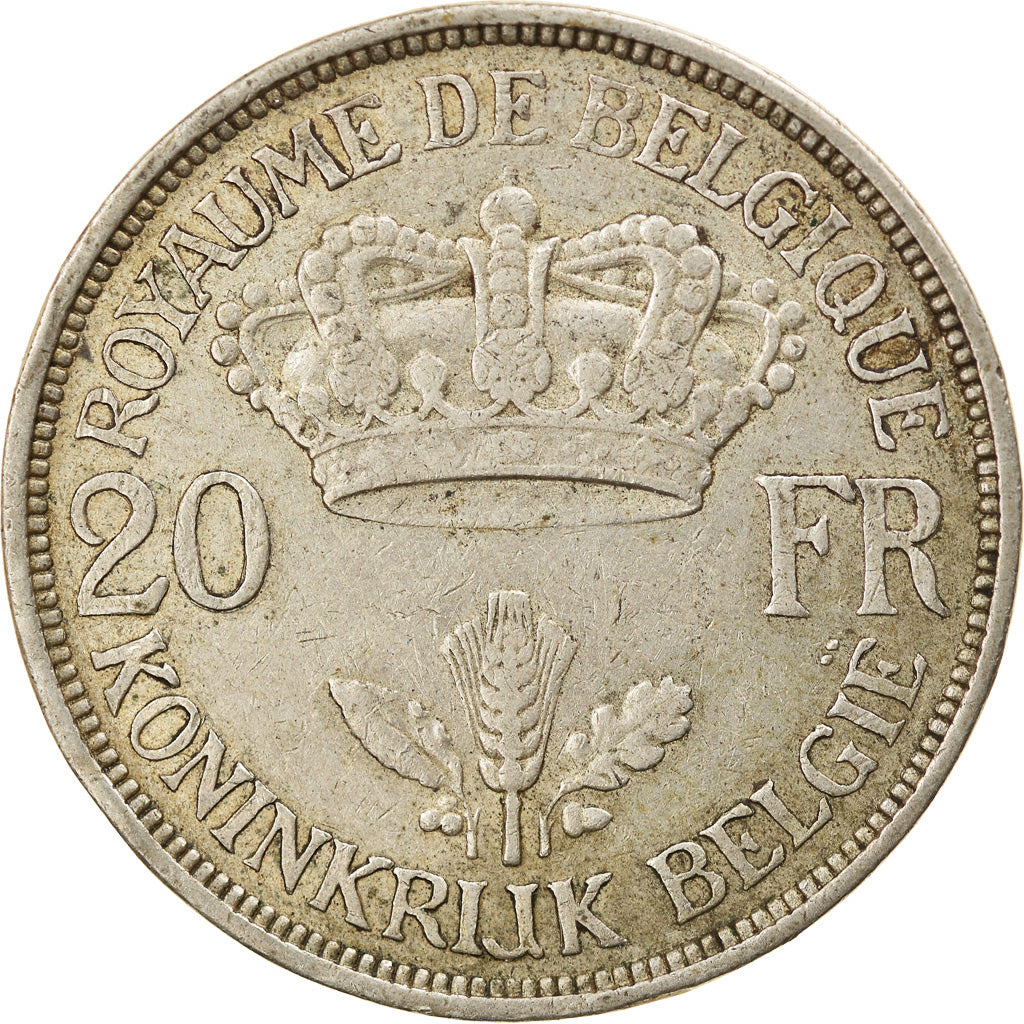 Coin, Belgium, 20 Francs, 20 Frank, 1934, EF(40-45), Silver, KM:105