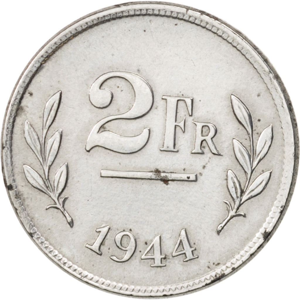 Belgium, 2 Francs, 2 Frank, 1944, AU(50-53), Zinc Coated Steel, KM:133