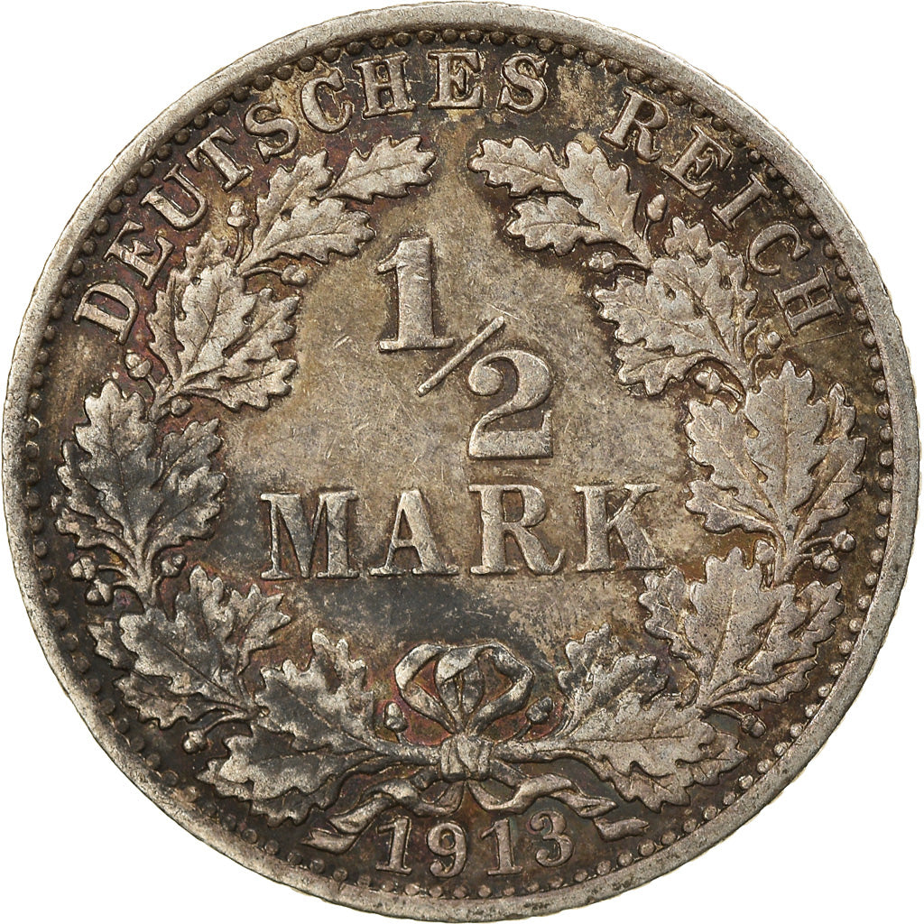 Coin, GERMANY - EMPIRE, 1/2 Mark, 1913, Berlin, EF(40-45), Silver, KM:17