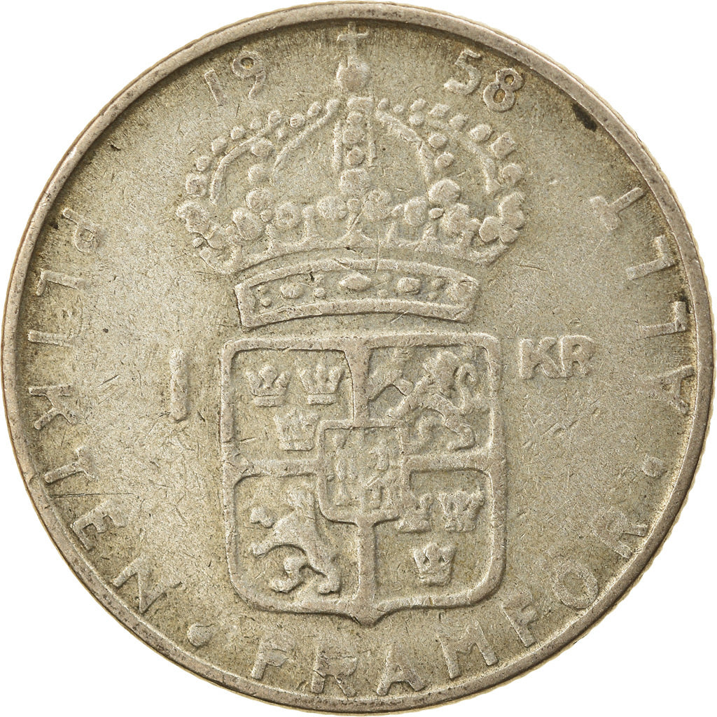 Coin, Sweden, Gustaf VI, Krona, 1958, EF(40-45), Silver, KM:826
