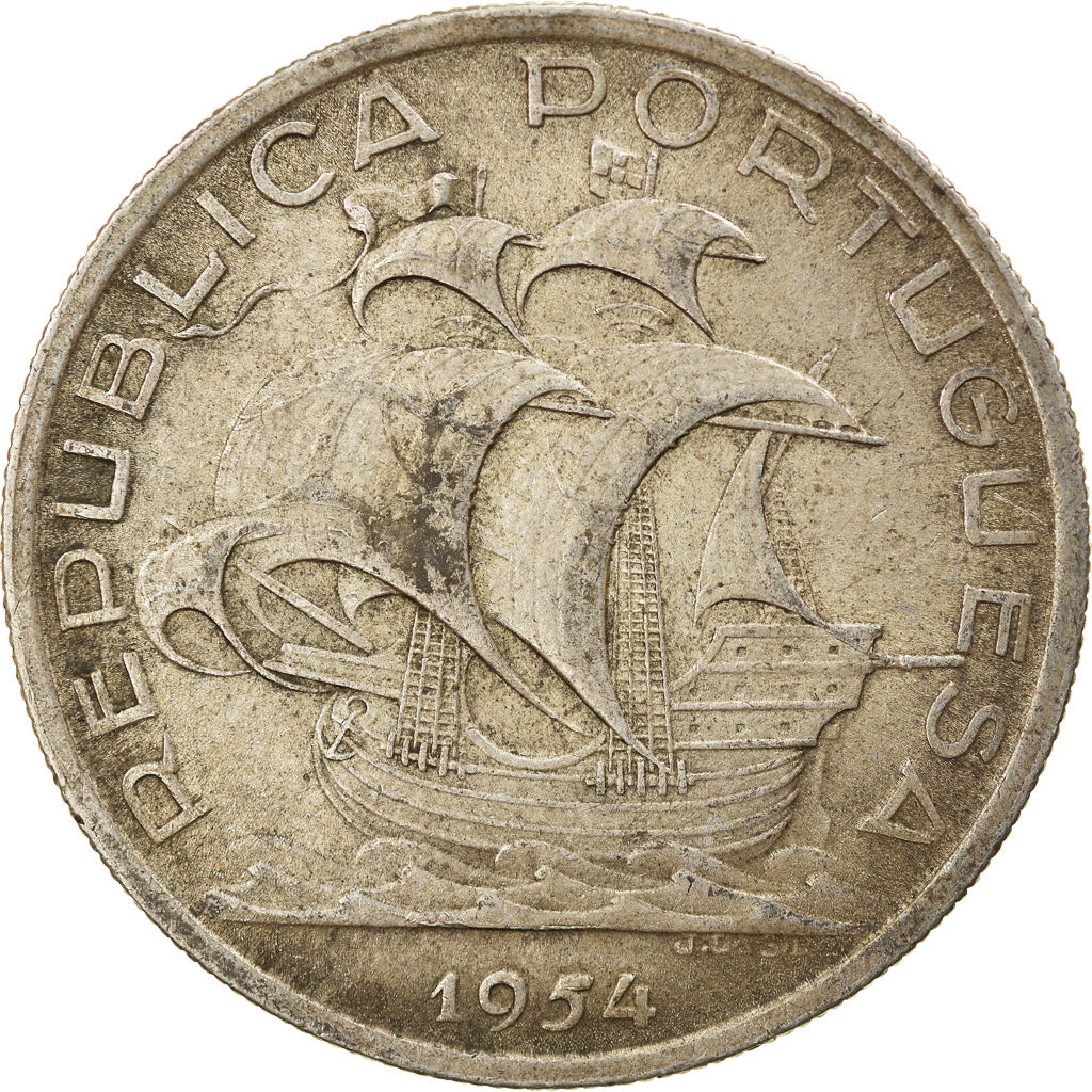 Coin, Portugal, 10 Escudos, 1954, EF(40-45), Silver, KM:586