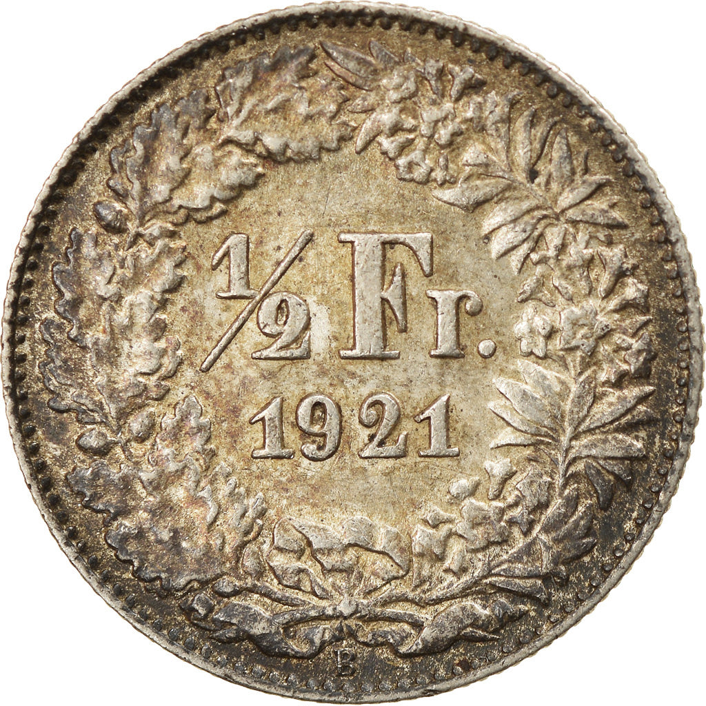 Coin, Switzerland, 1/2 Franc, 1921, Bern, AU(50-53), Silver, KM:23