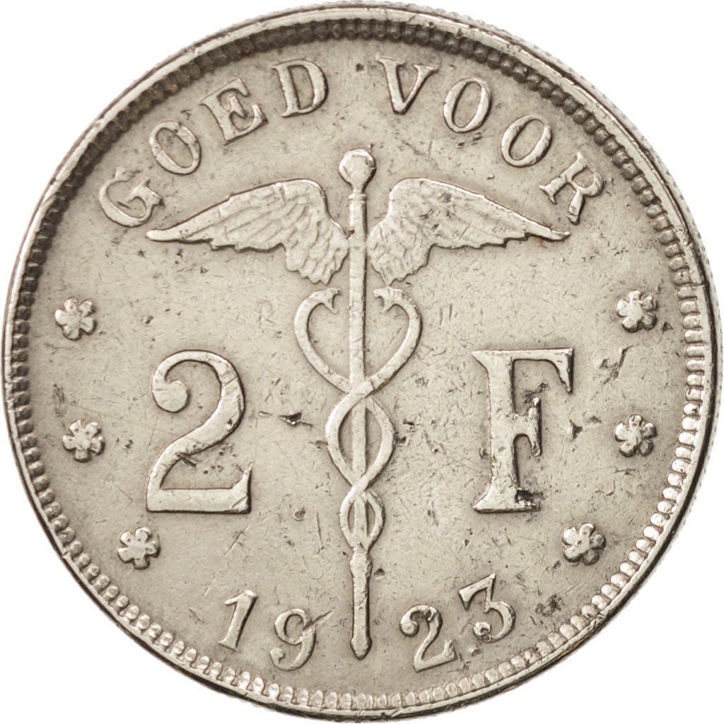 Belgium, 2 Francs, 2 Frank, 1923, AU(50-53), Nickel, KM:92