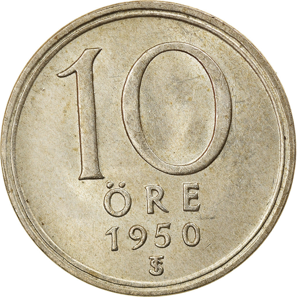 Coin, Sweden, Gustaf V, 10 Öre, 1950, AU(55-58), Silver, KM:813