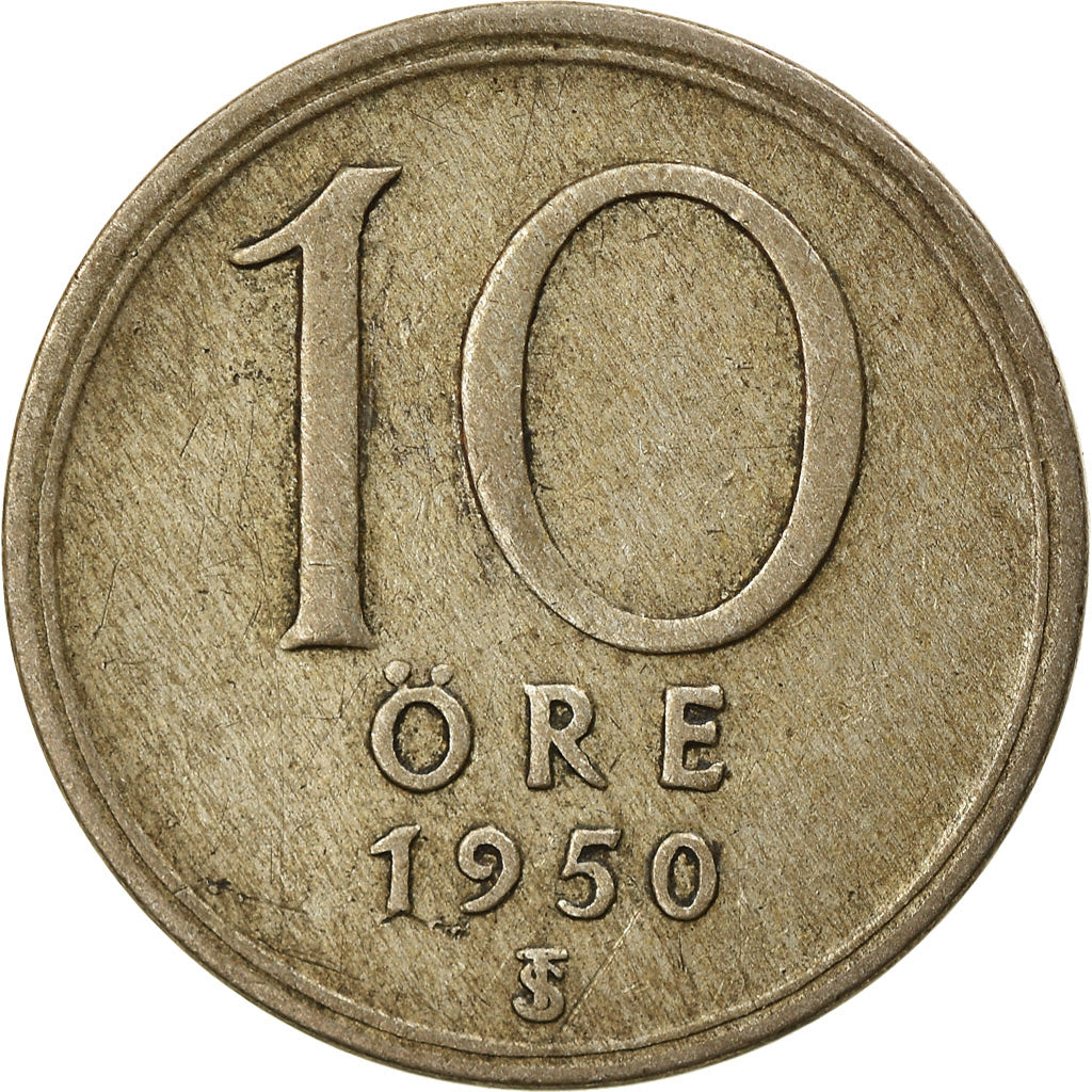 Munten, Zweden, Gustaf V, 10 Öre, 1950, FR+, Zilver, KM:813
