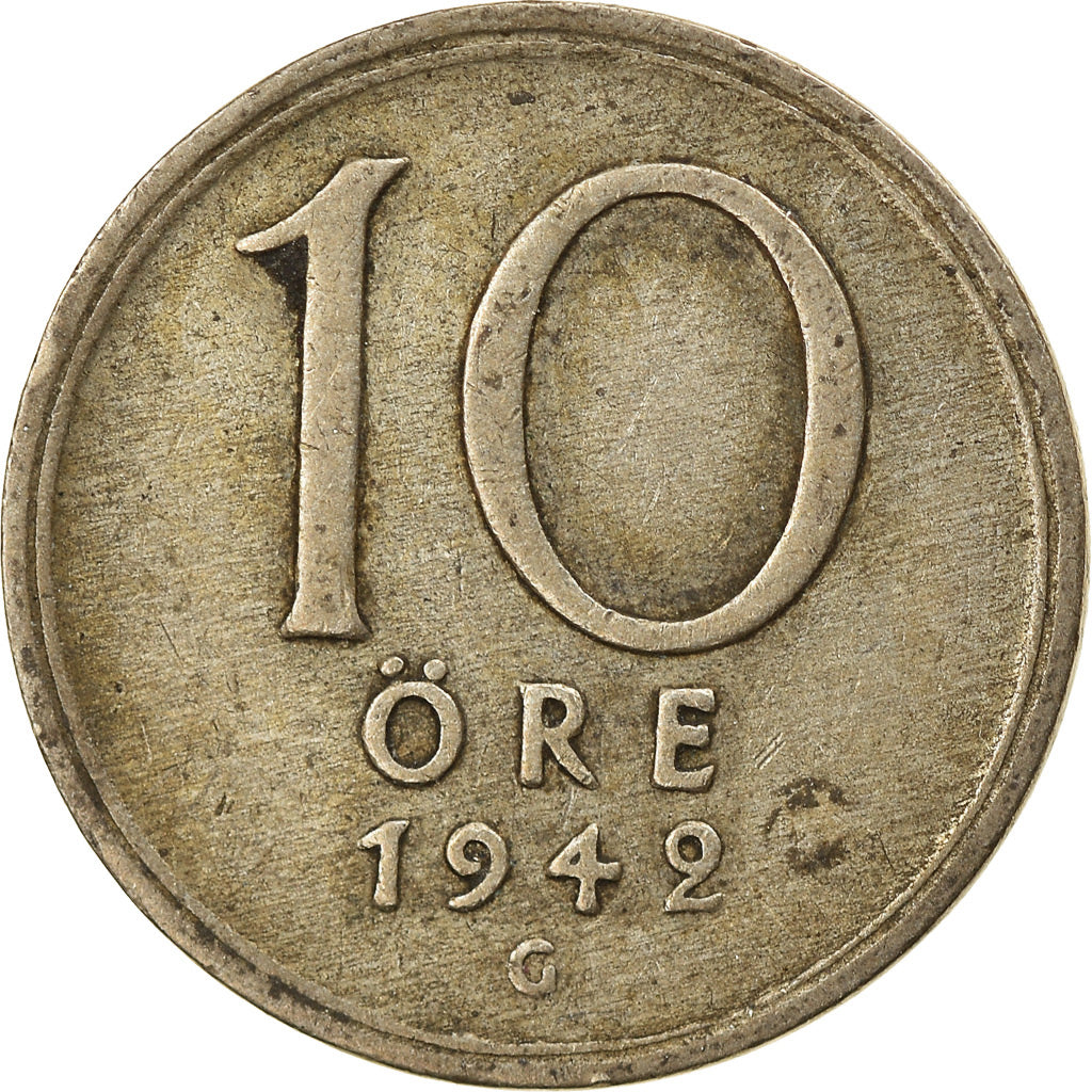 Coin, Sweden, Gustaf V, 10 Öre, 1942, EF(40-45), Silver, KM:813