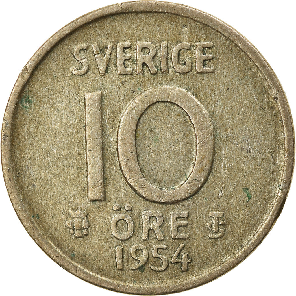 Munten, Zweden, Gustaf VI, 10 Öre, 1954, ZF, Zilver, KM:823