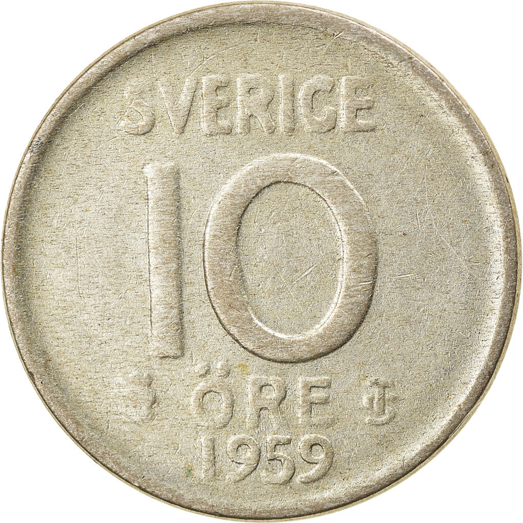 Coin, Sweden, Gustaf VI, 10 Öre, 1959, EF(40-45), Silver, KM:823