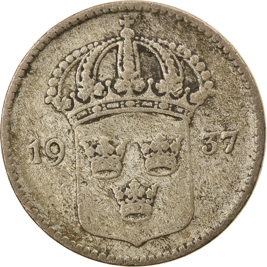 Coin, Sweden, Gustaf V, 10 Öre, 1937, EF(40-45), Silver, KM:780