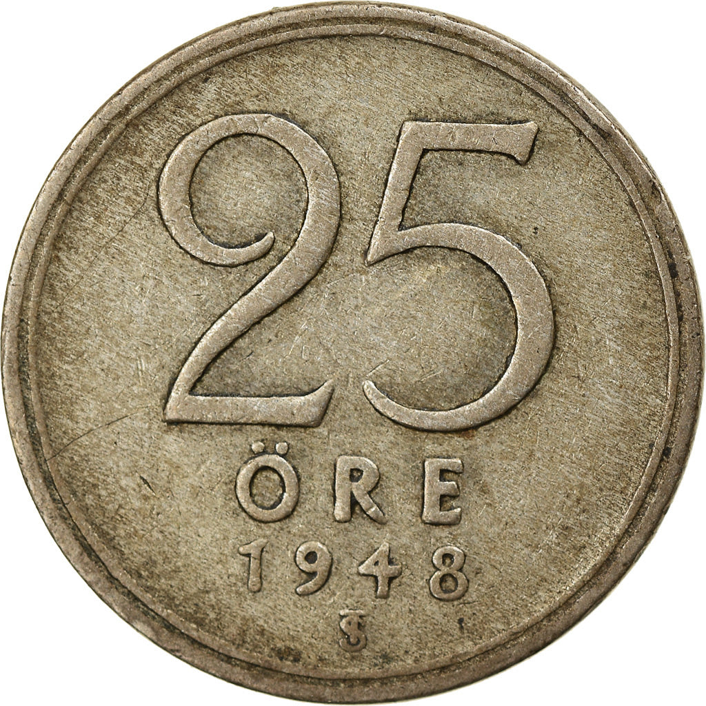Coin, Sweden, Gustaf V, 25 Öre, 1948, VF(30-35), Silver, KM:816