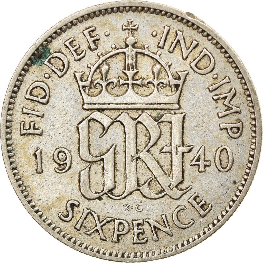 Moneta, Gran Bretagna, George VI, 6 Pence, 1940, BB+, Argento, KM:852