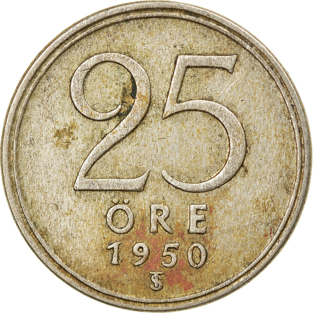 Coin, Sweden, Gustaf V, 25 Öre, 1950, VF(30-35), Silver, KM:816