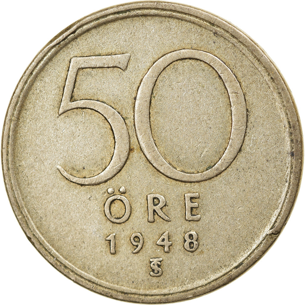 Coin, Sweden, Gustaf V, 50 Öre, 1948, EF(40-45), Silver, KM:817