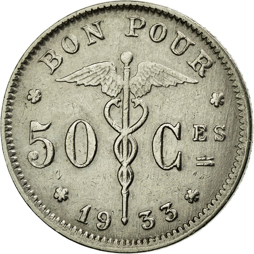 Coin, Belgium, 50 Centimes, 1933, AU(50-53), Nickel, KM:87
