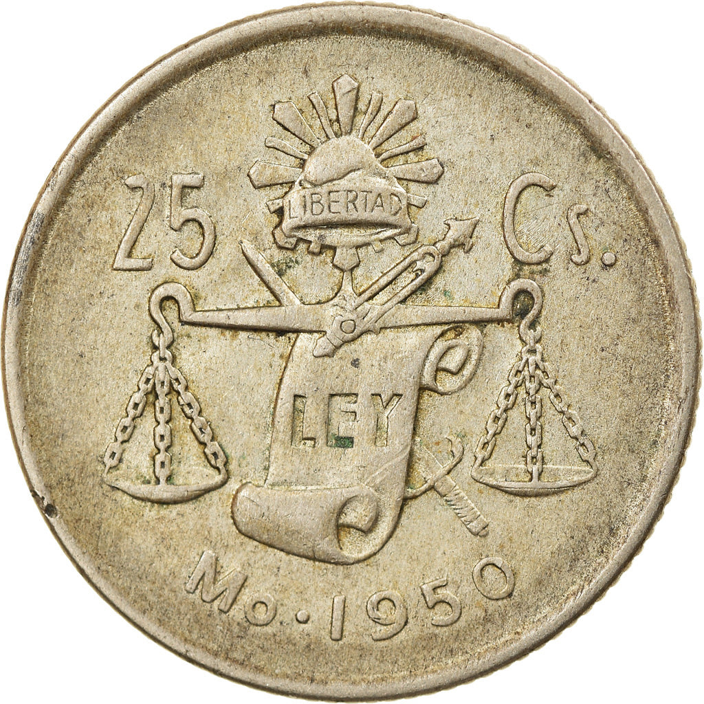 Coin, Mexico, 25 Centavos, 1950, Mexico City, EF(40-45), Silver, KM:443