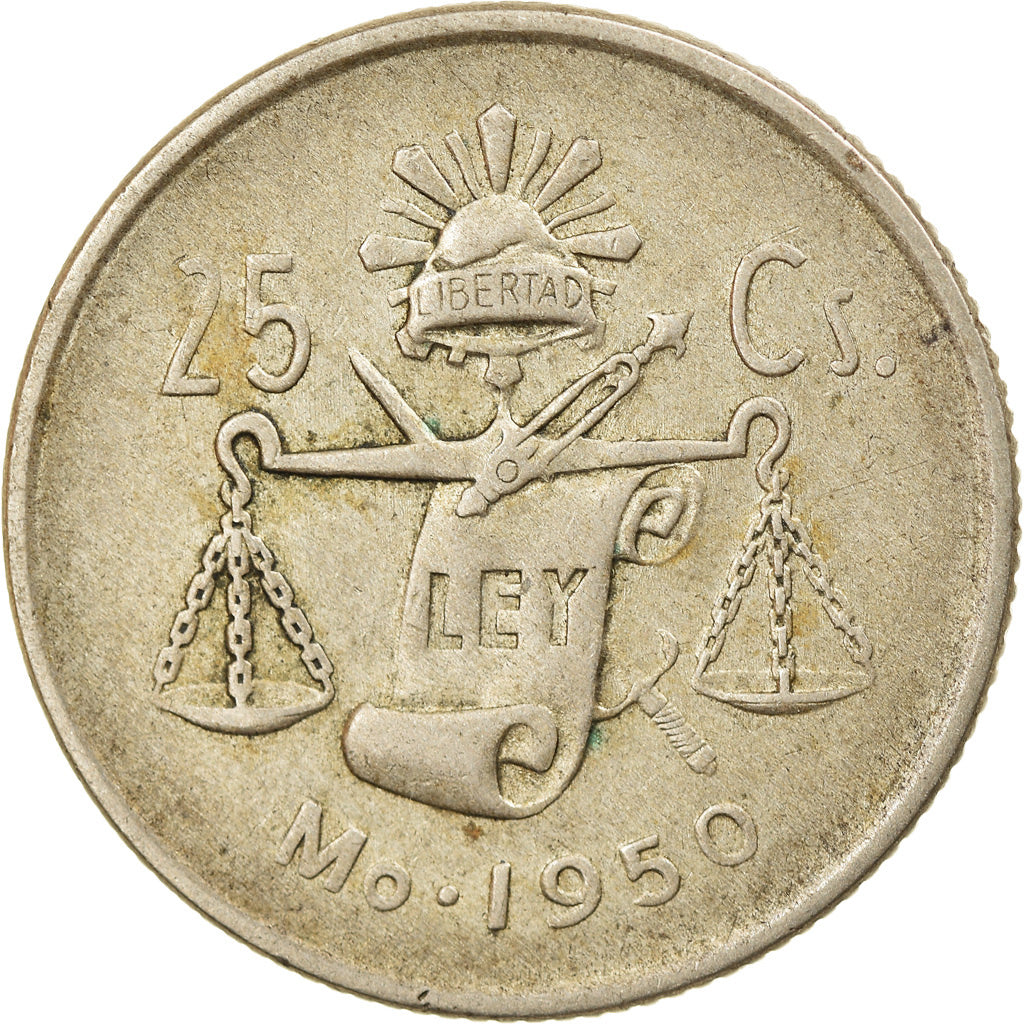 Coin, Mexico, 25 Centavos, 1950, Mexico City, EF(40-45), Silver, KM:443
