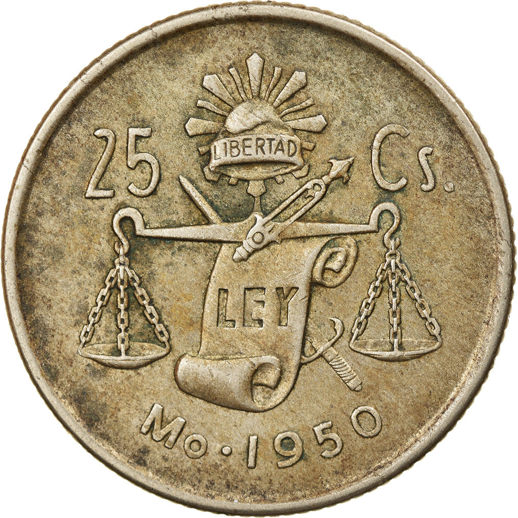 Coin, Mexico, 25 Centavos, 1950, Mexico City, VF(30-35), Silver, KM:443