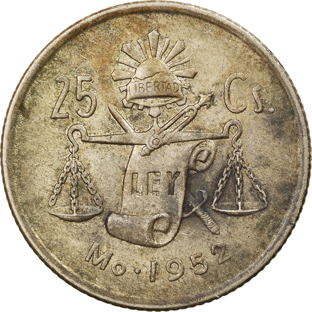 Coin, Mexico, 25 Centavos, 1952, Mexico City, EF(40-45), Silver, KM:443