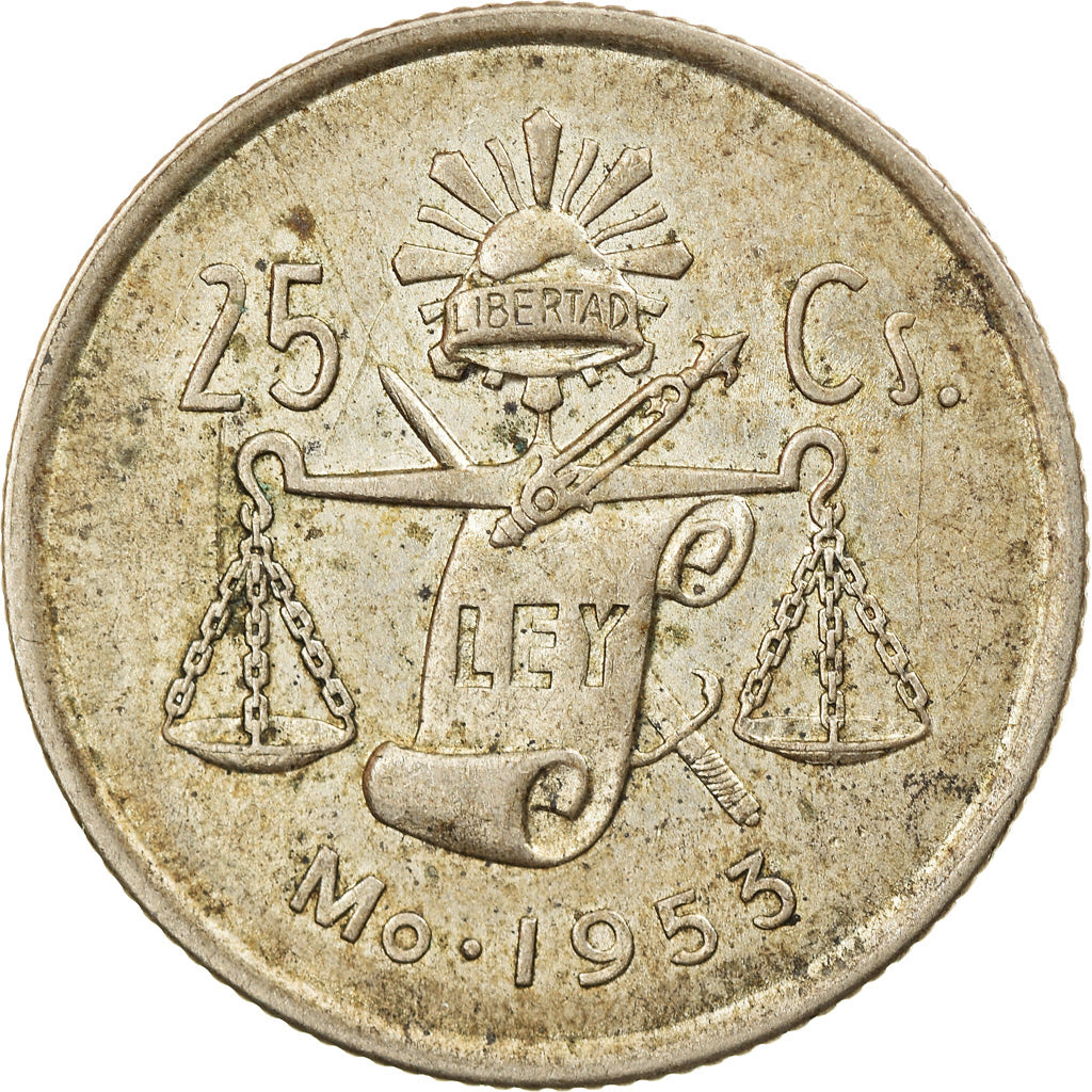 Moneda, México, 25 Centavos, 1953, Mexico City, MBC, Plata, KM:443