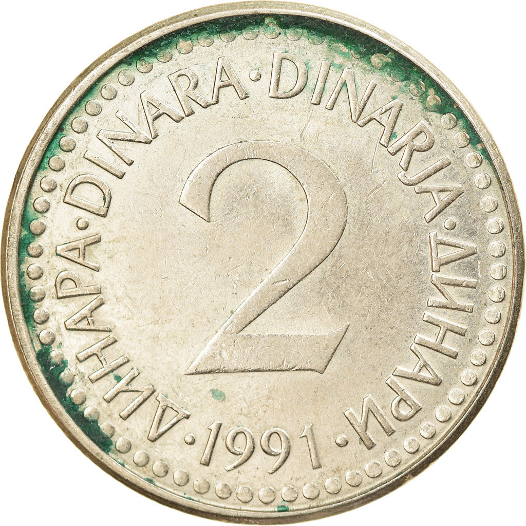 Münze, Jugoslawien, 2 Dinara, 1991, SS, Copper-Nickel-Zinc, KM:143