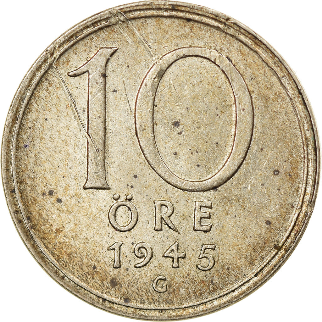 Moneta, Szwecja, Gustaf V, 10 Öre, 1945, EF(40-45), Srebro, KM:813