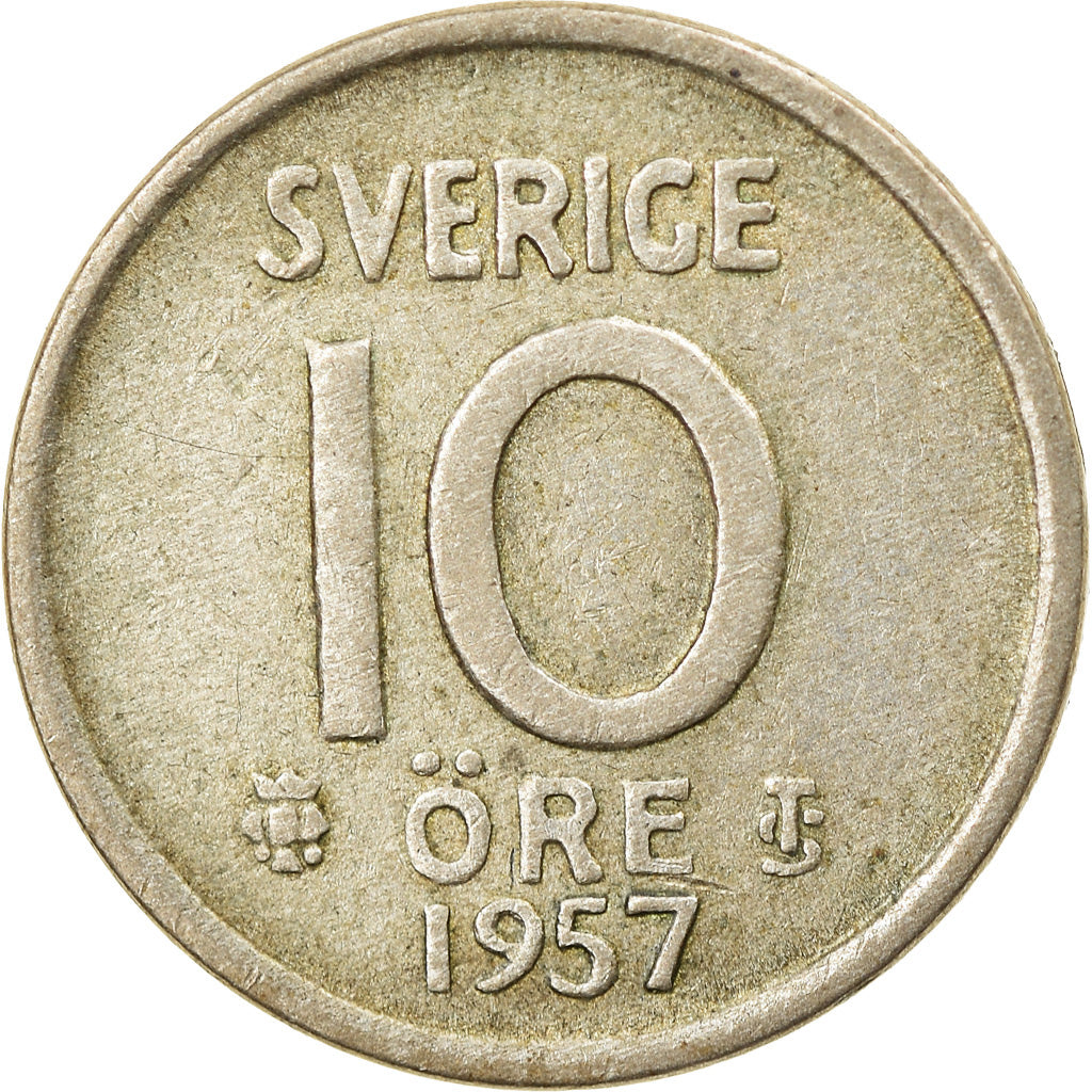 Coin, Sweden, Gustaf VI, 10 Öre, 1957, EF(40-45), Silver, KM:823