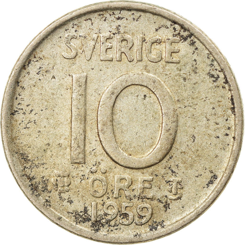 Coin, Sweden, Gustaf VI, 10 Öre, 1959, EF(40-45), Silver, KM:823