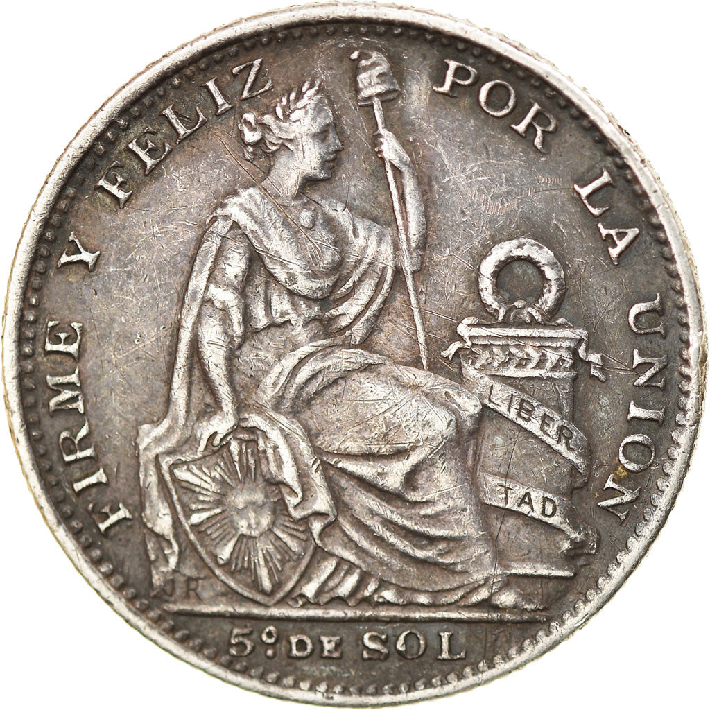 Coin, Peru, 1/5 Sol, 1899, Lima, EF(40-45), Silver, KM:205.2