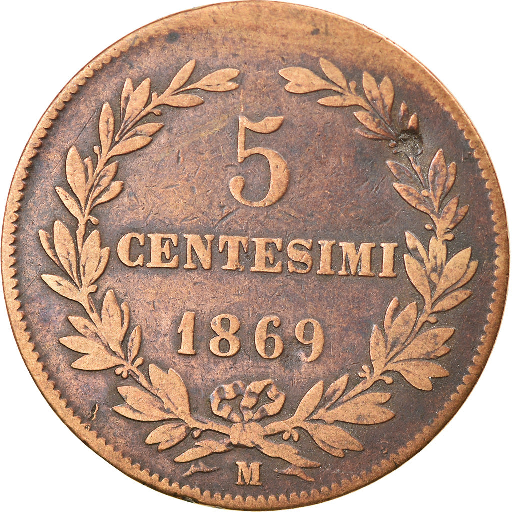 Coin, San Marino, 5 Centesimi, 1869, Milan, VF(20-25), Copper, KM:1
