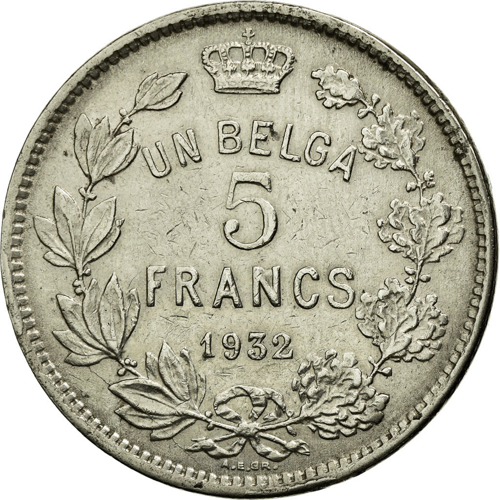 Coin, Belgium, 5 Francs, 5 Frank, 1932, AU(50-53), Nickel, KM:97.1