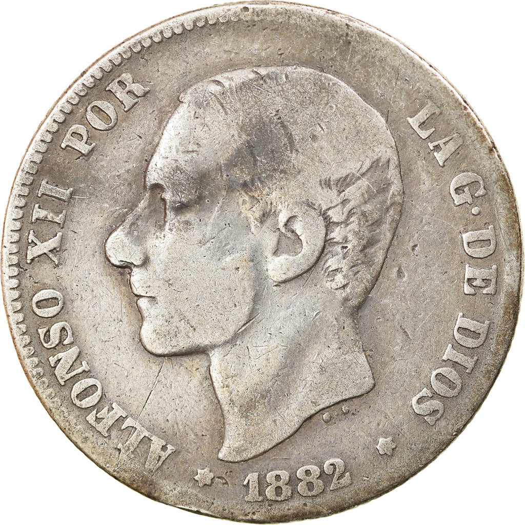 Coin, Spain, Alfonso XII, 2 Pesetas, 1882, Madrid, VF(20-25), Silver, KM:678.2