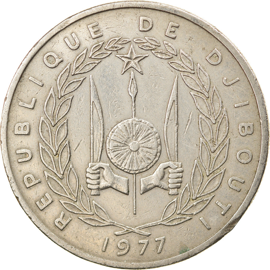 Moneda, Yibuti, 100 Francs, 1977, Paris, MBC, Cobre - níquel, KM:26