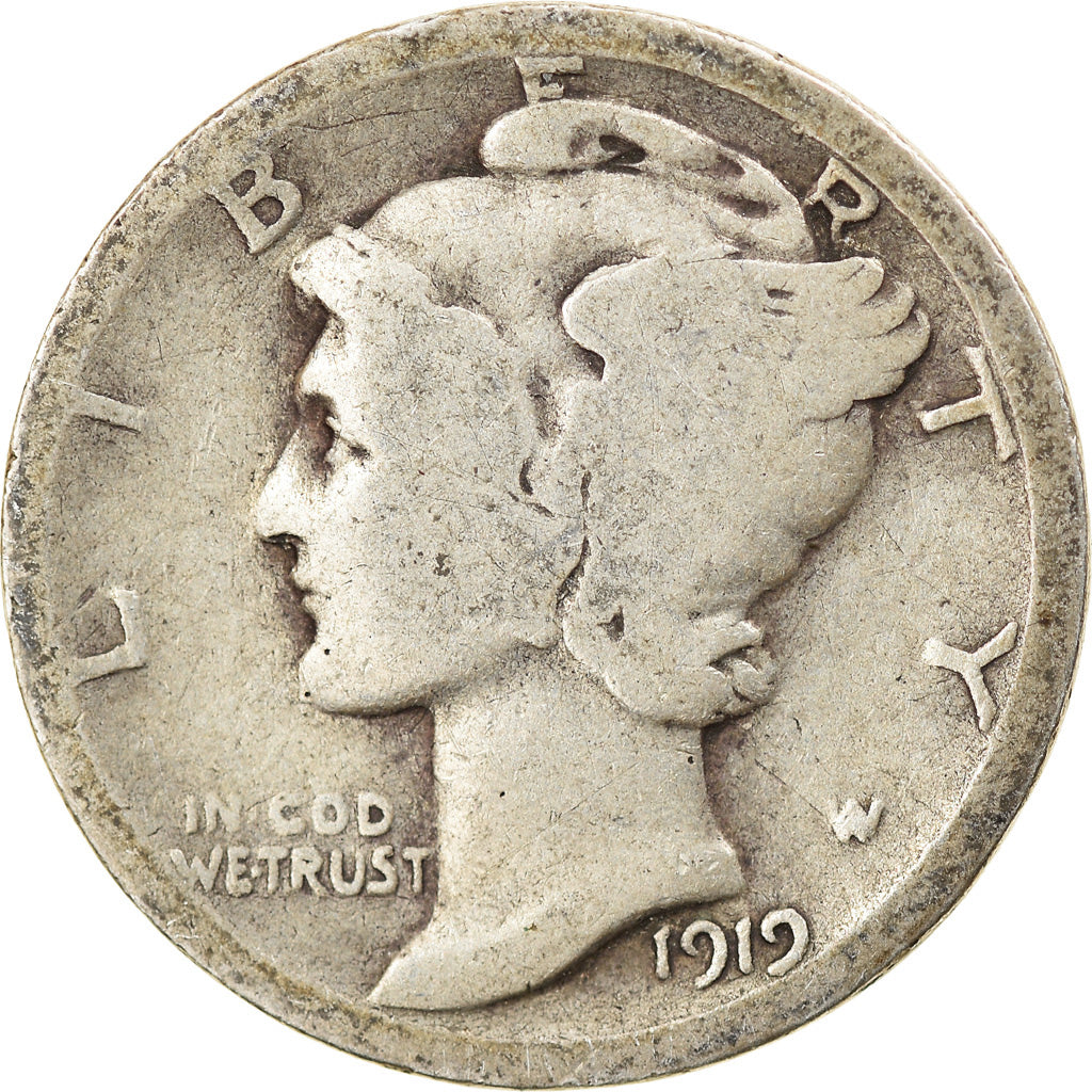Coin, United States, Mercury Dime, Dime, 1919, U.S. Mint, Philadelphia