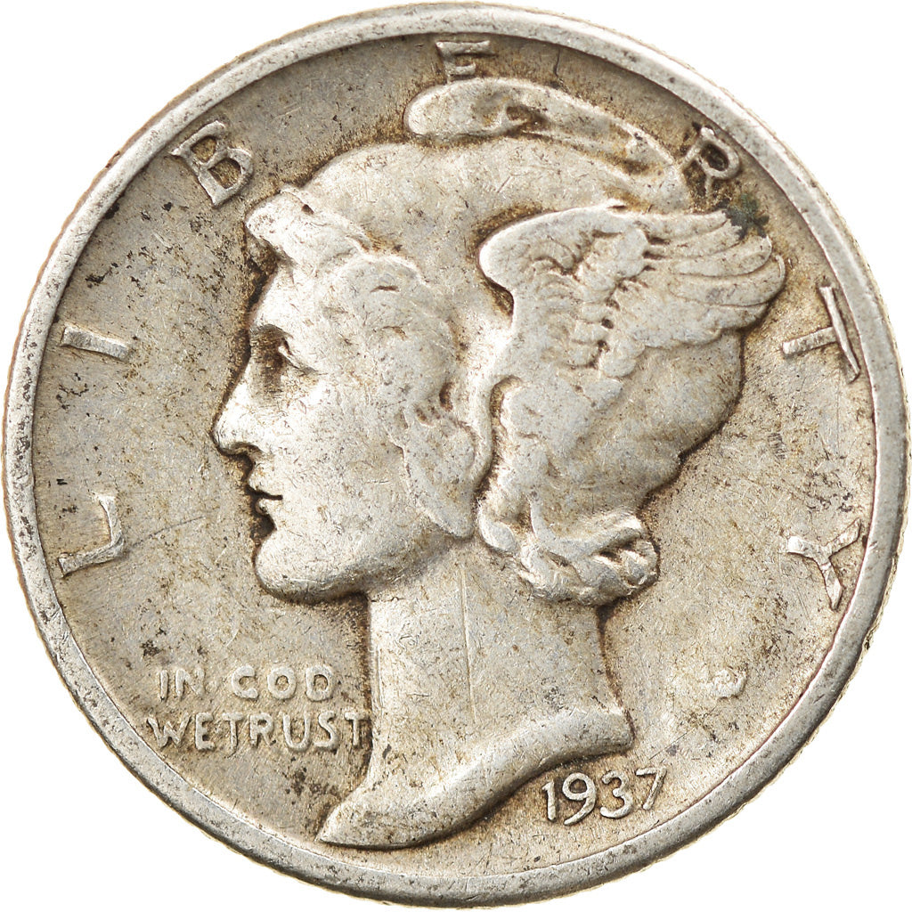 Coin, United States, Mercury Dime, Dime, 1937, U.S. Mint, Philadelphia