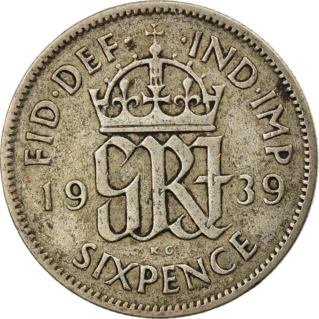 Moneda, Gran Bretaña, George V, 6 Pence, 1939, MBC, Plata, KM:832