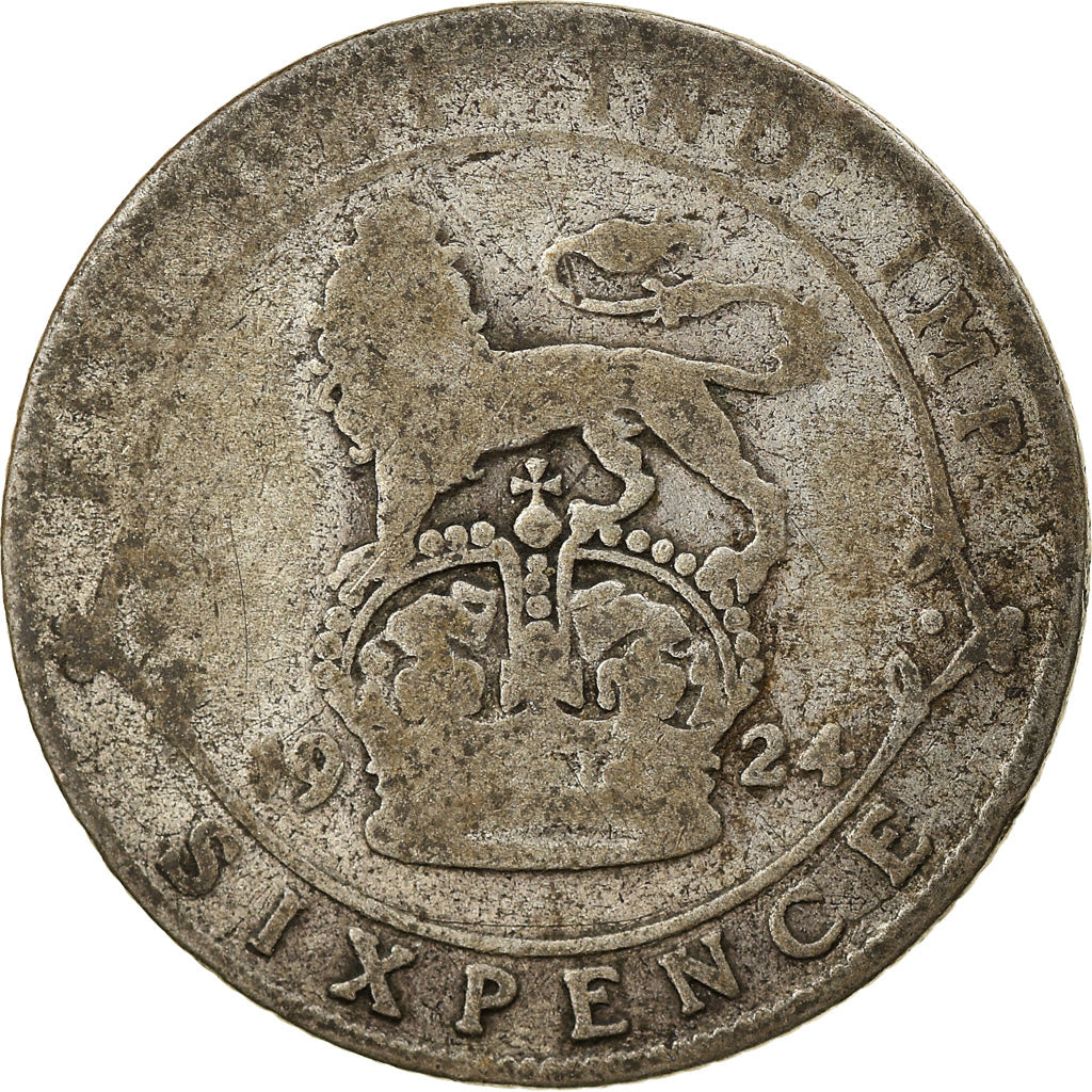 Moneda, Gran Bretaña, George V, 6 Pence, 1924, BC, Plata, KM:815a.1