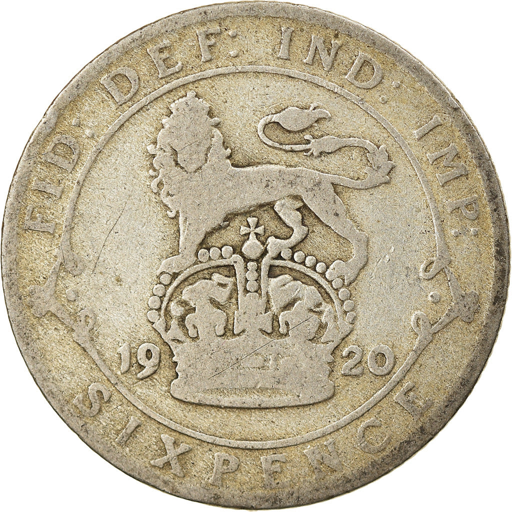 Coin, Great Britain, George V, 6 Pence, 1920, VF(20-25), Silver, KM:815a.1