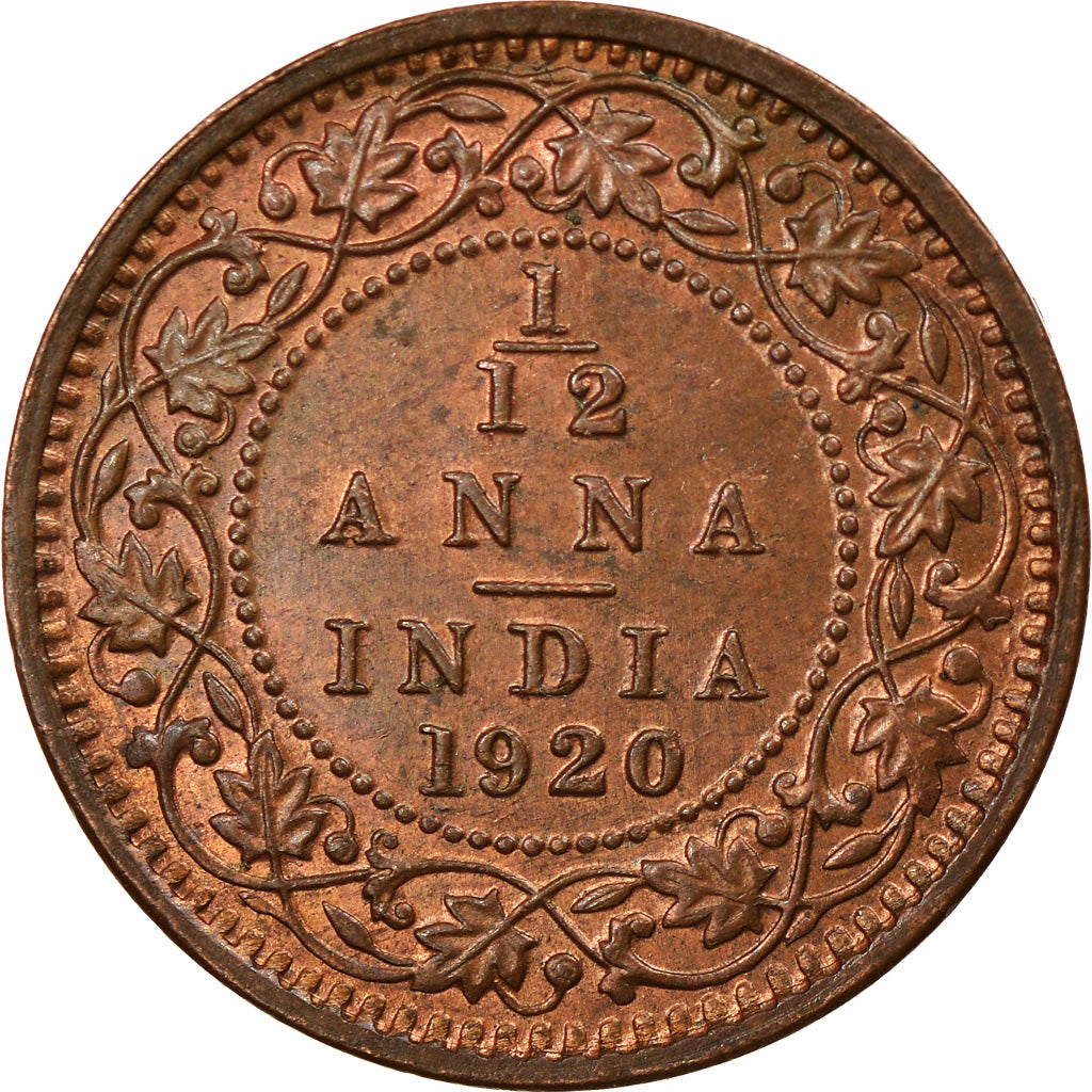 Coin, INDIA-BRITISH, George V, 1/12 Anna, 1 Pie, 1920, AU(50-53), Bronze, KM:509