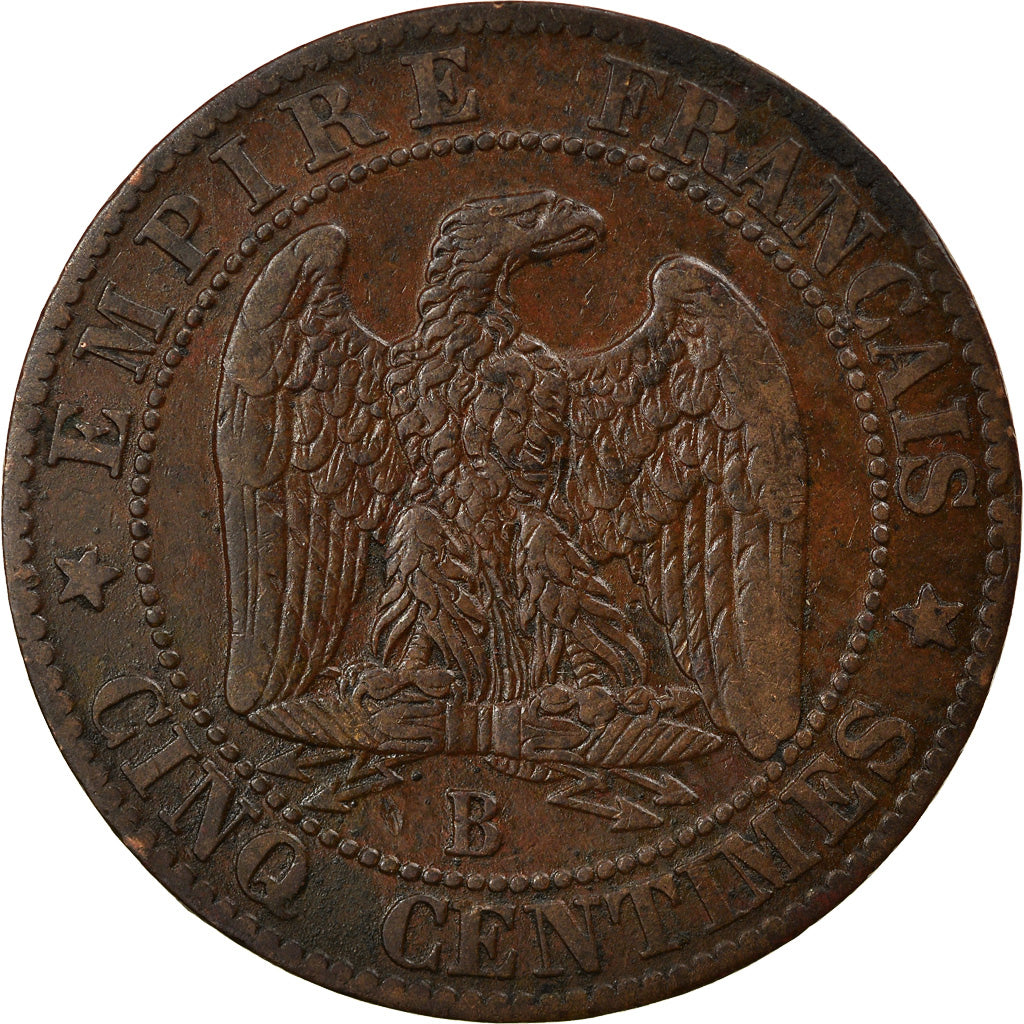 Moneda, Francia, Napoleon III, Napoléon III, 5 Centimes, 1855, Rouen, BC+