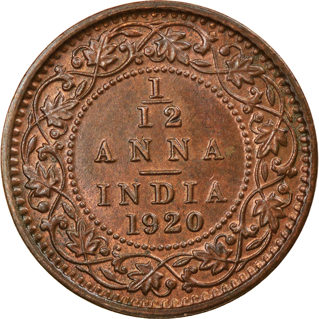 Coin, INDIA-BRITISH, George V, 1/12 Anna, 1 Pie, 1920, AU(55-58), Bronze, KM:509