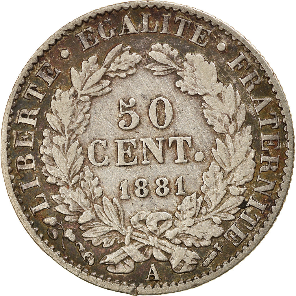 Coin, France, Cérès, 50 Centimes, 1881, Paris, EF(40-45), Silver, KM:834.1