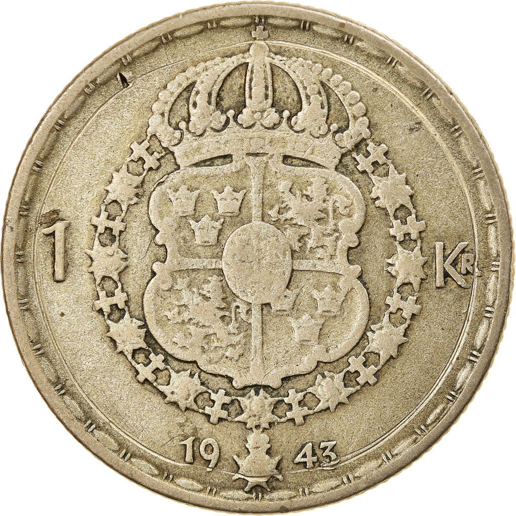 Munten, Zweden, Gustaf V, Krona, 1943, ZF, Zilver, KM:814